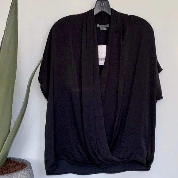 Vince Short Sleeve Wrap Blouse in Black - Picture 2 of 6